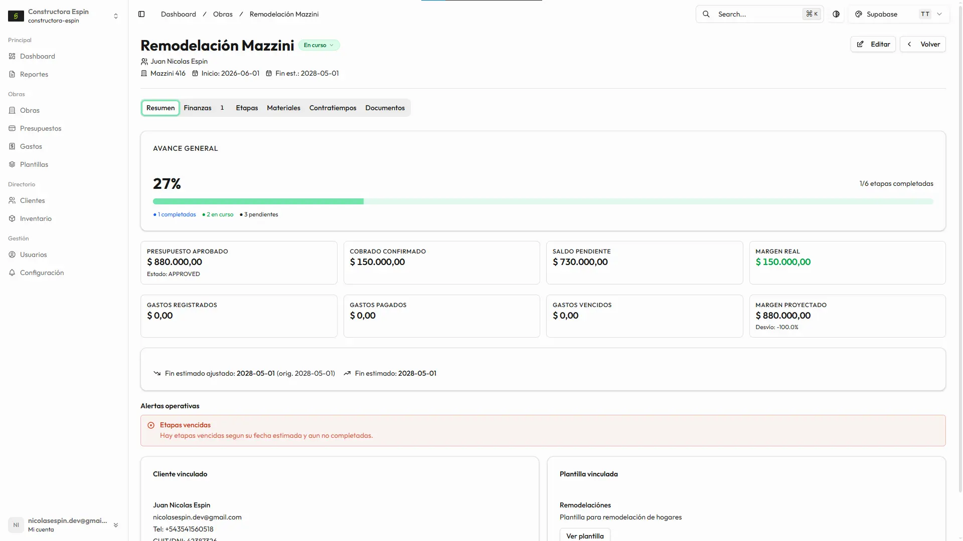 Constructora SaaS - Backoffice Multi-tenant + Gestión de Obras